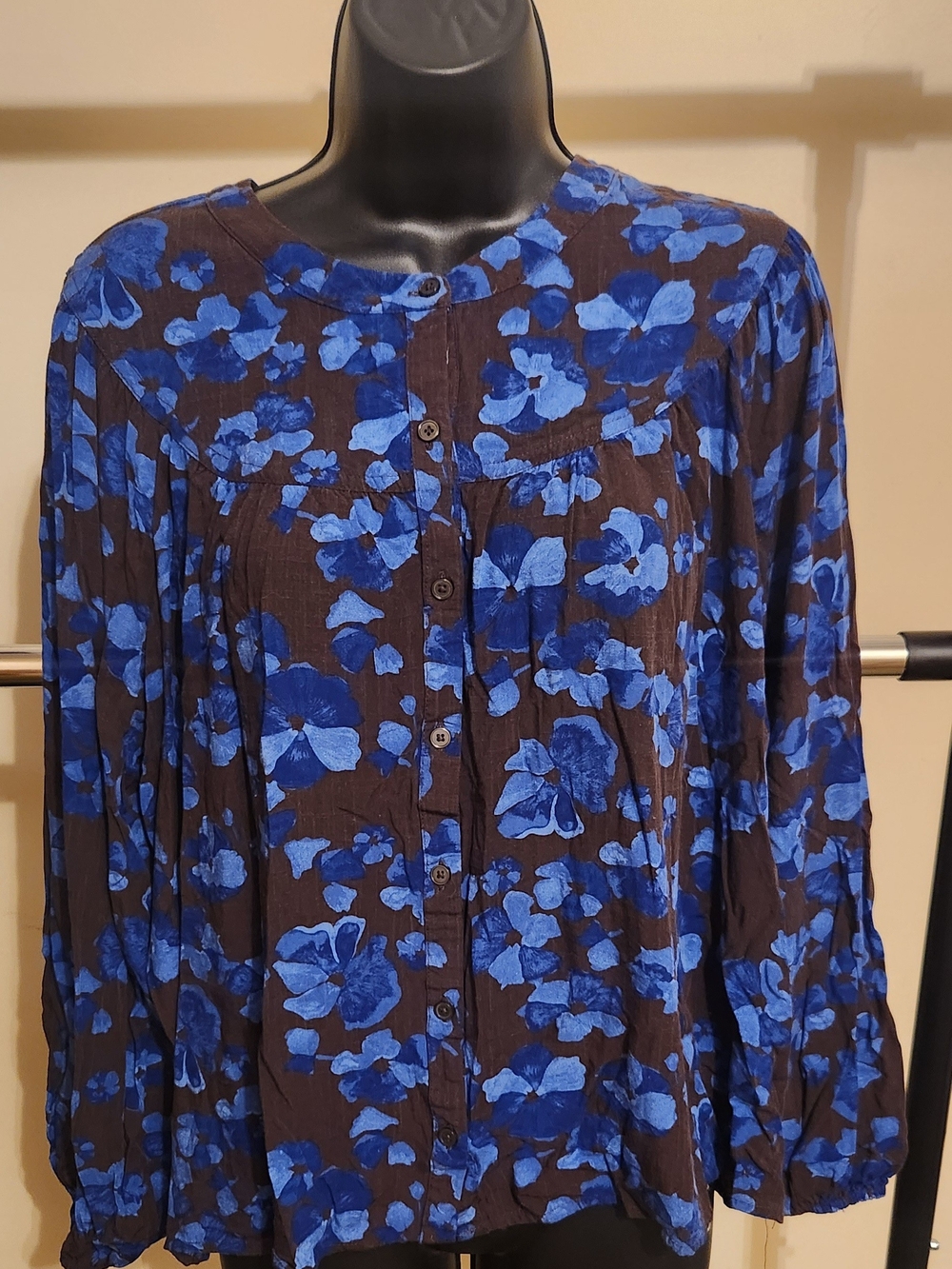 a new day Blue Floral Button-Down Blouse
